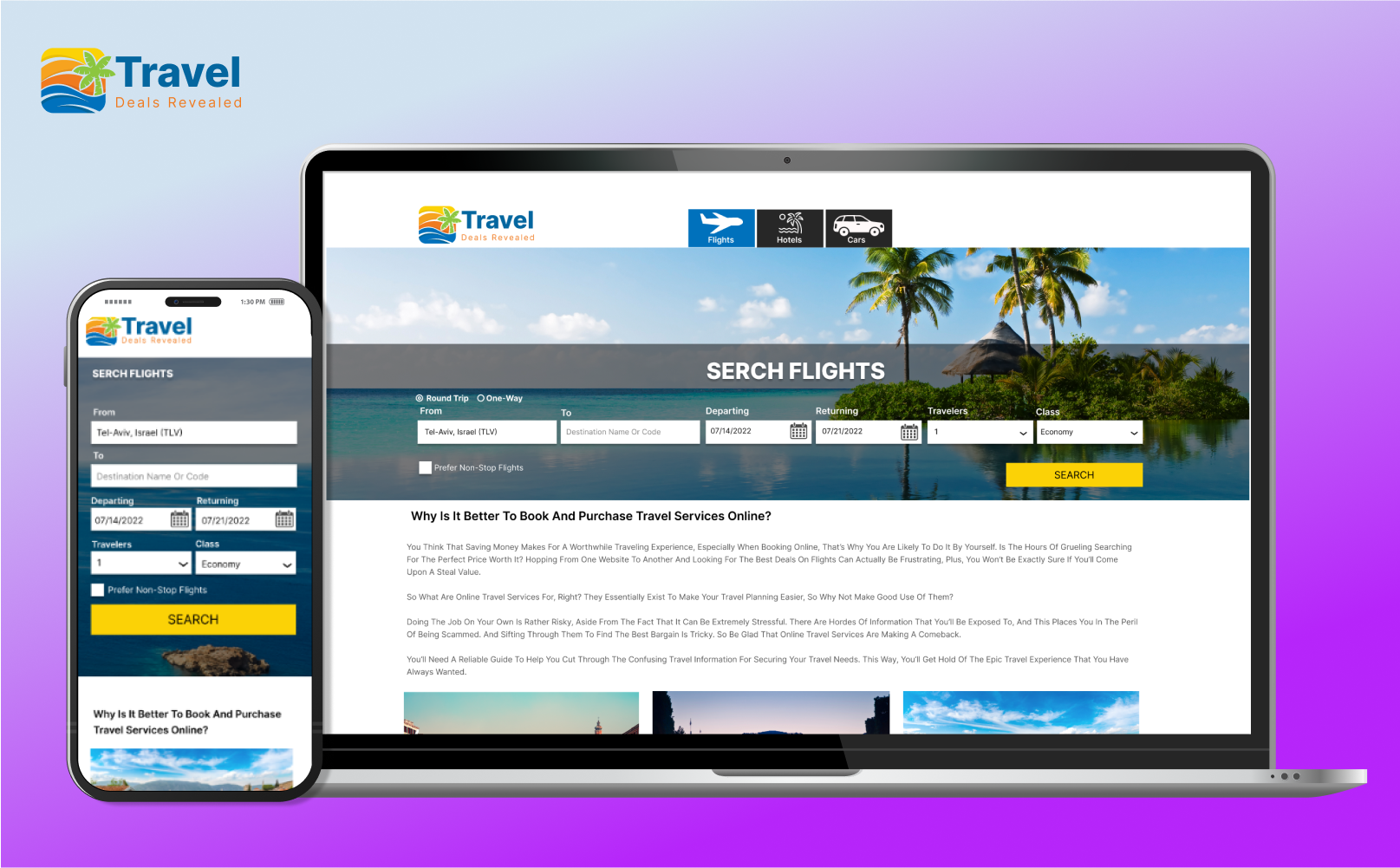 Travel Deals Revealed — אתר חיפוש דילים לטיולים — עיצוב אתרים • UI/UX • תדמית עסקית