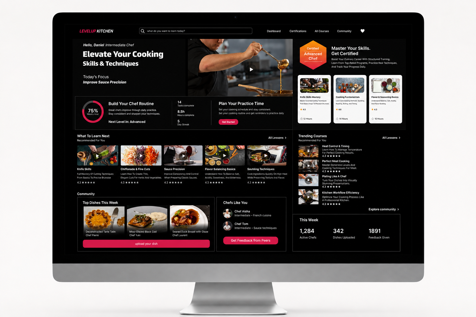 LevelUp Kitchen — דשבורד לימודי בישול — עיצוב UI/UX • דשבורד • Web App